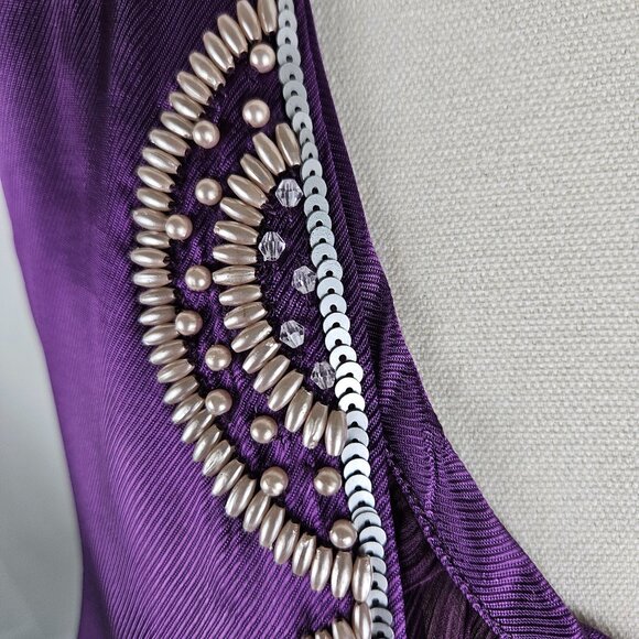 NEW Iman Top 1X Purple Cami Sheer With Attached Cardigan Embellished Sequin - Picture 6 of 14